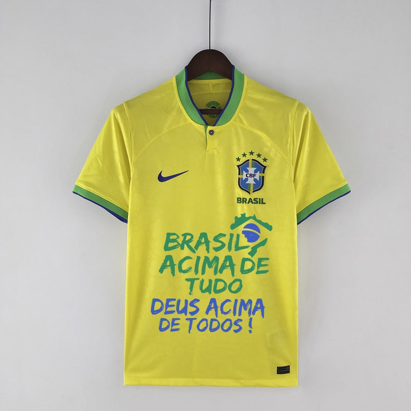 Camisa do Brasil Copa do Mundo (Versão Bolsonaro Deus Acima de Todos)